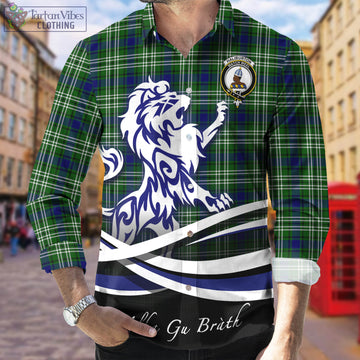 Haliburton Tartan Long Sleeve Button Up Shirt with Alba Gu Brath Regal Lion Emblem