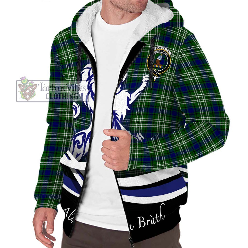 Haliburton Tartan Sherpa Hoodie with Alba Gu Brath Regal Lion Emblem Unisex S - Tartanvibesclothing Shop