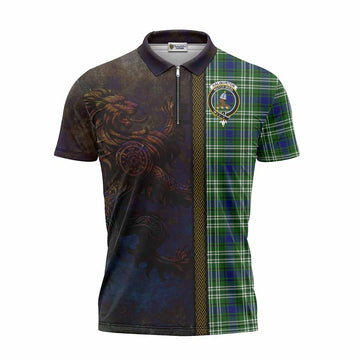 Haliburton Tartan Family Crest Zipper Polo Shirt Alba Gu Brath Be Brave Lion Ancient Style Unisex - Tartan Vibes Clothing