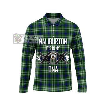 Haliburton Tartan Long Sleeve Polo Shirt with Family Crest DNA In Me Style