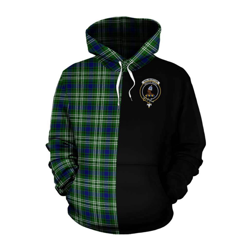 Tartan Vibes Clothing Haliburton Tartan Cotton Hoodie with Family Crest and Half Of Me Style