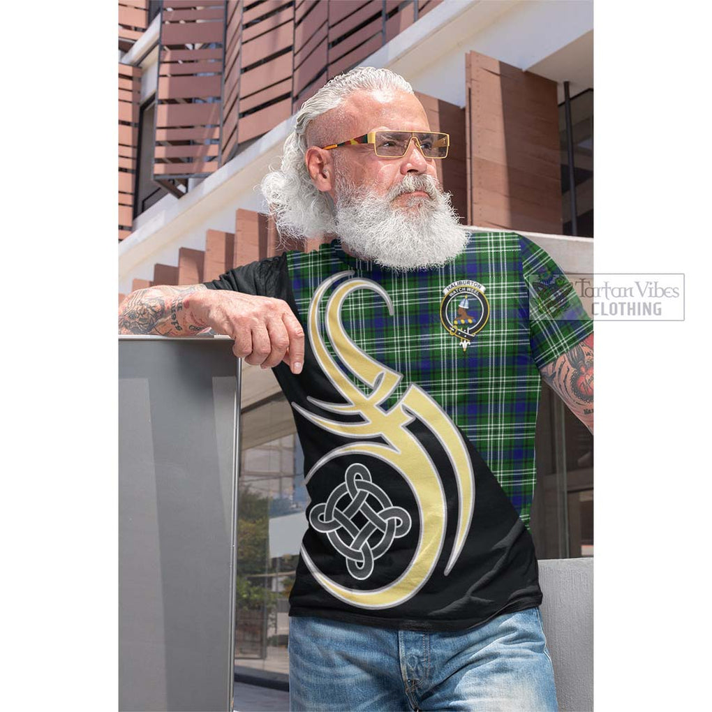 Tartan Vibes Clothing Haliburton Tartan Cotton T-shirt with Family Crest and Celtic Symbol Style