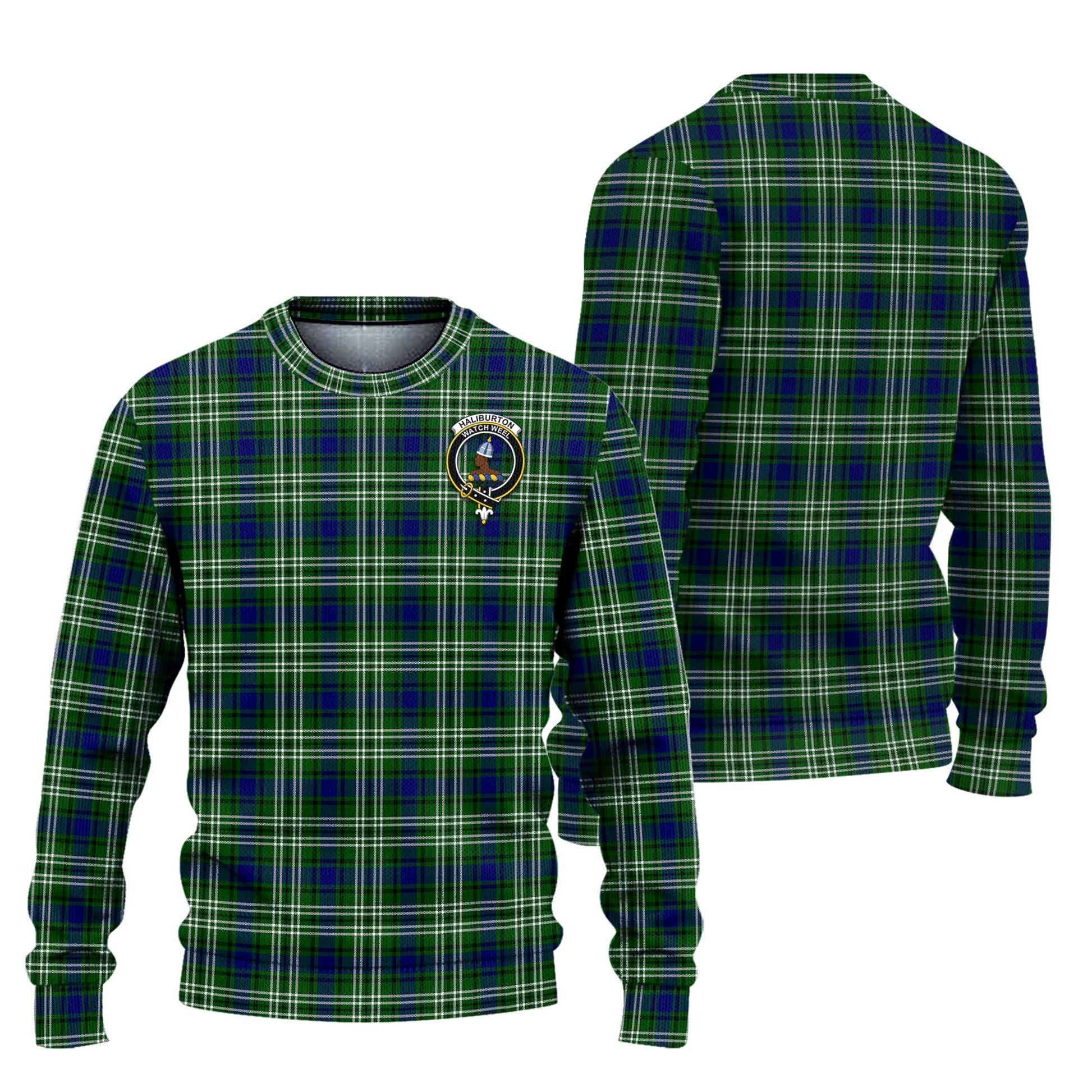 Haliburton Tartan Knitted Sweater with Family Crest Unisex - Tartanvibesclothing