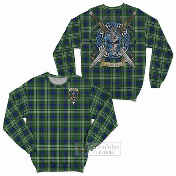 Haliburton Tartan Sweatshirt with Family Crest Celtic Skull Style