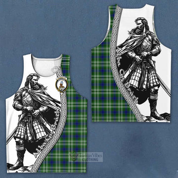 Haliburton Tartan Clan Crest Men's Tank Top with Highlander Warrior Celtic Style