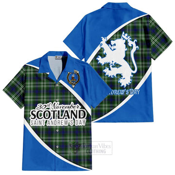 Haliburton Family Crest Tartan Short Sleeve Button Shirt Celebrate Saint Andrew's Day in Style