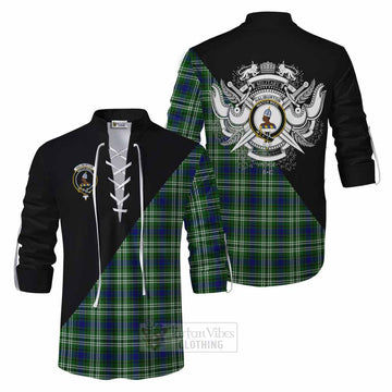 Haliburton Tartan Ghillie Kilt Shirt with Family Crest and Military Logo Style