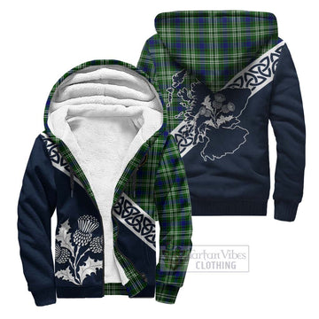 Haliburton Tartan Sherpa Hoodie Featuring Thistle and Scotland Map