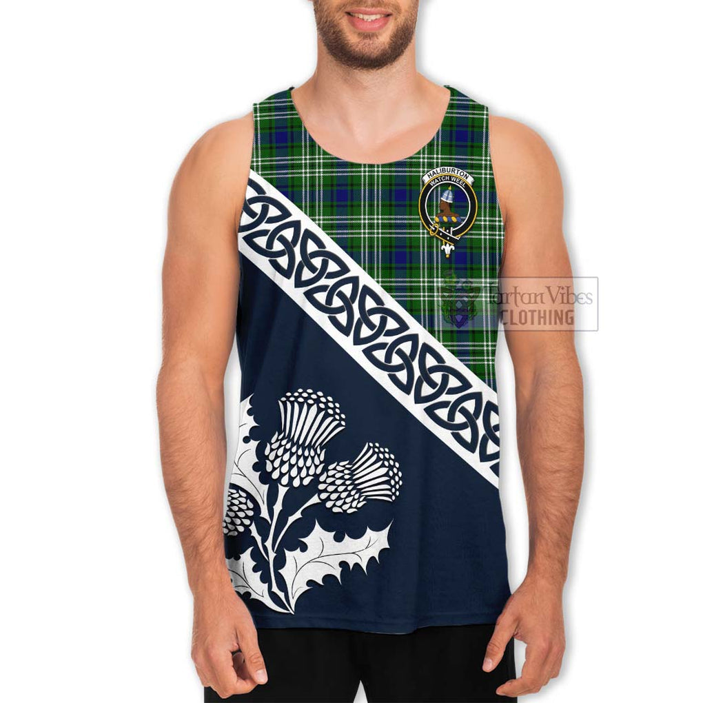 Tartan Vibes Clothing Haliburton Tartan Men's Tank Top Featuring Thistle and Scotland Map