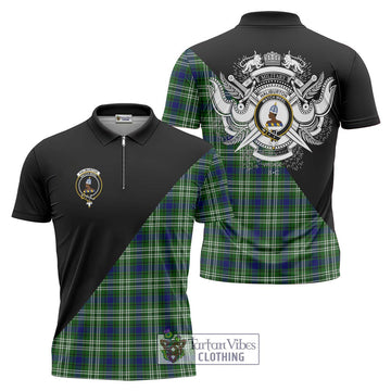 Haliburton Tartan Zipper Polo Shirt with Family Crest and Military Logo Style