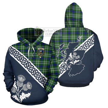 Haliburton Tartan Hoodie Featuring Thistle and Scotland Map