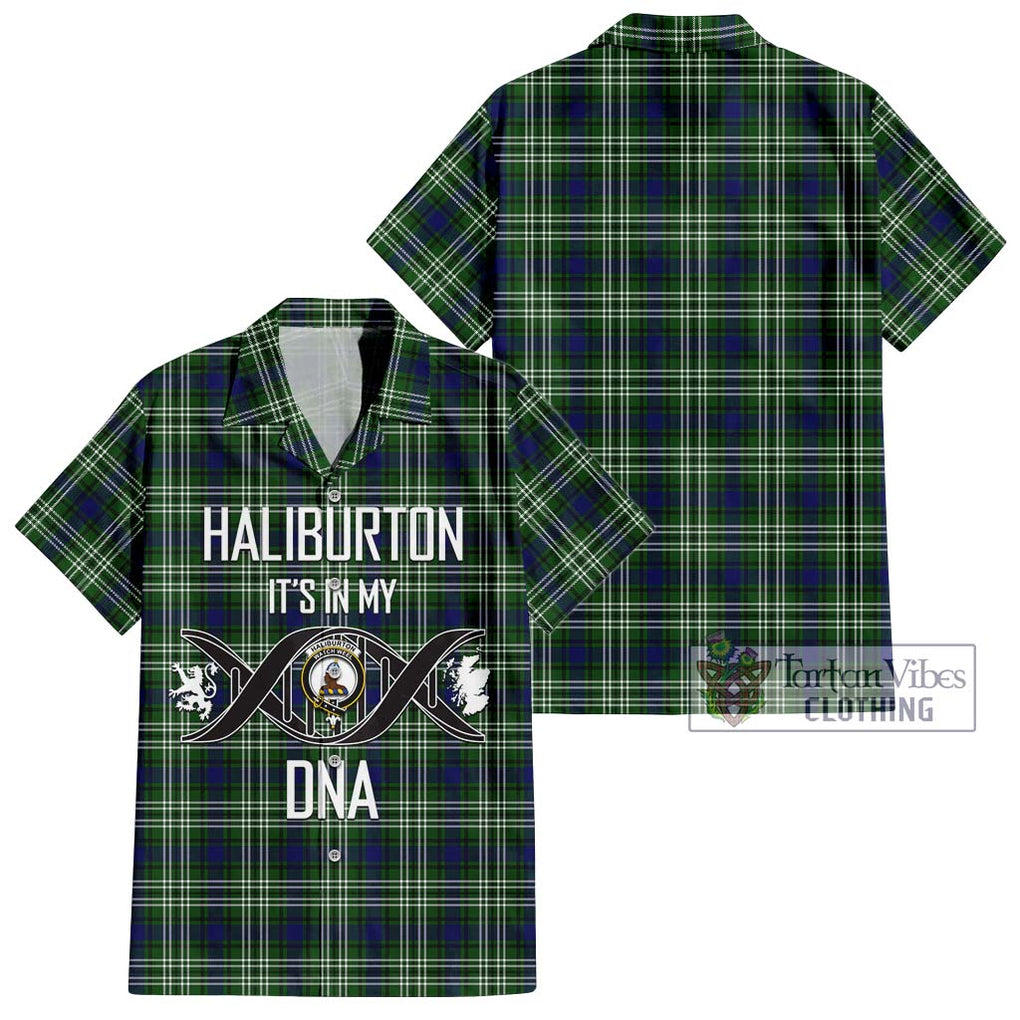 Haliburton Tartan Short Sleeve Button Shirt with Family Crest DNA In Me Style Kid - Tartanvibesclothing Shop