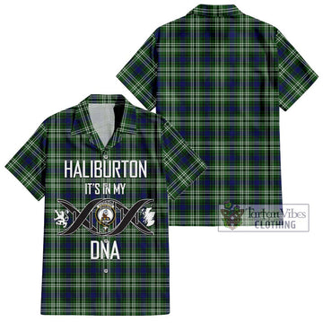 Haliburton Tartan Short Sleeve Button Shirt with Family Crest DNA In Me Style