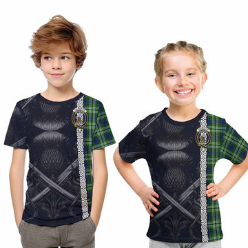Haliburton Tartan Kid T-Shirt with Family Crest Cross Sword Thistle Celtic Vibes Youth XL Size14 - Tartan Vibes Clothing
