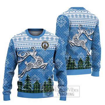 Haliburton Clan Christmas Ugly Sweater with Tartan and Celtic Reindeer Style