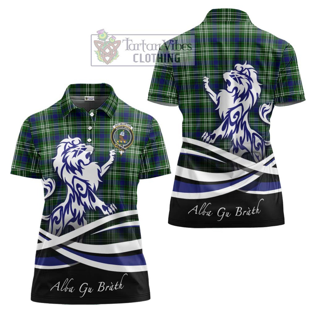 Haliburton Tartan Women's Polo Shirt with Alba Gu Brath Regal Lion Emblem Women - Tartanvibesclothing Shop