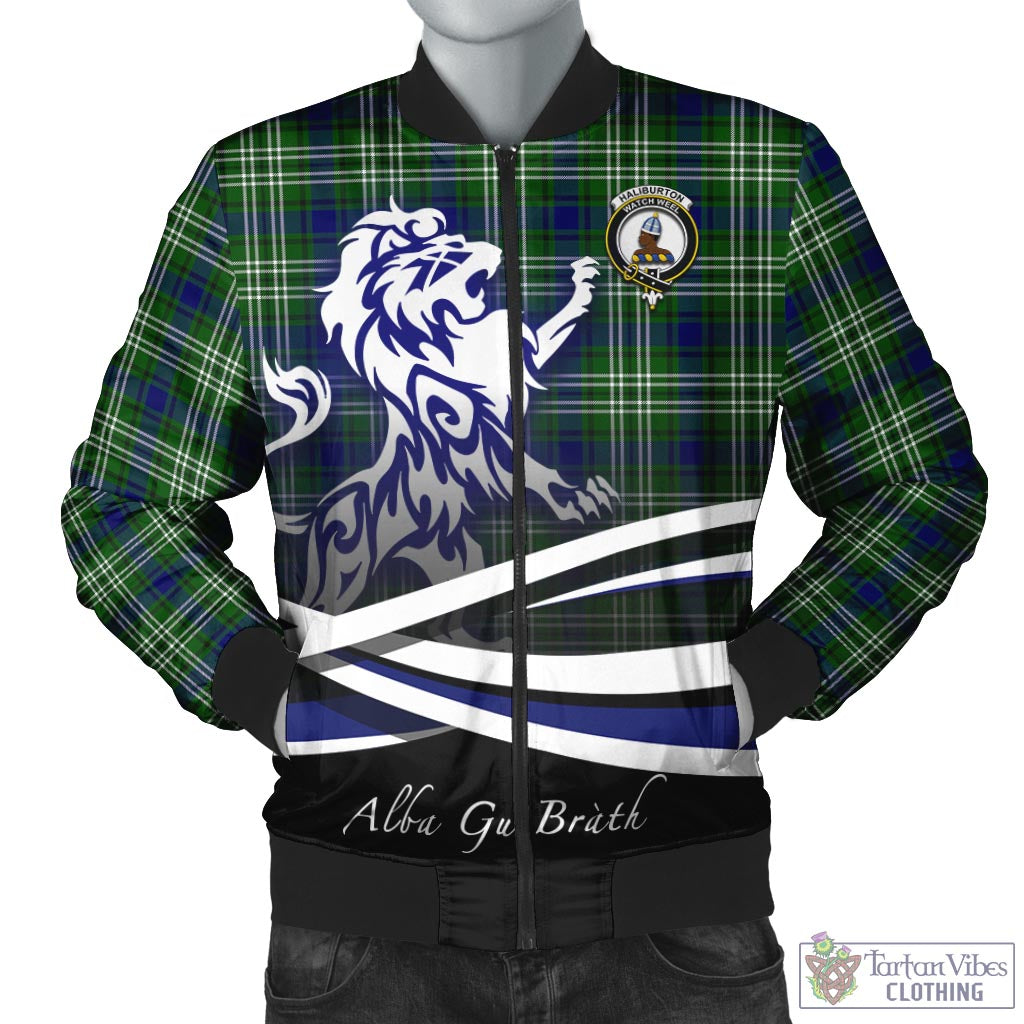 Tartan Vibes Clothing Haliburton Tartan Bomber Jacket with Alba Gu Brath Regal Lion Emblem