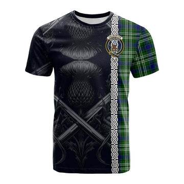 Haliburton Tartan Cotton T-shirt with Family Crest Cross Sword Thistle Celtic Vibes Kid's Shirt - Tartan Vibes Clothing