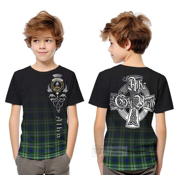 Haliburton Tartan Kid T-Shirt Featuring Alba Gu Brath Family Crest Celtic Inspired