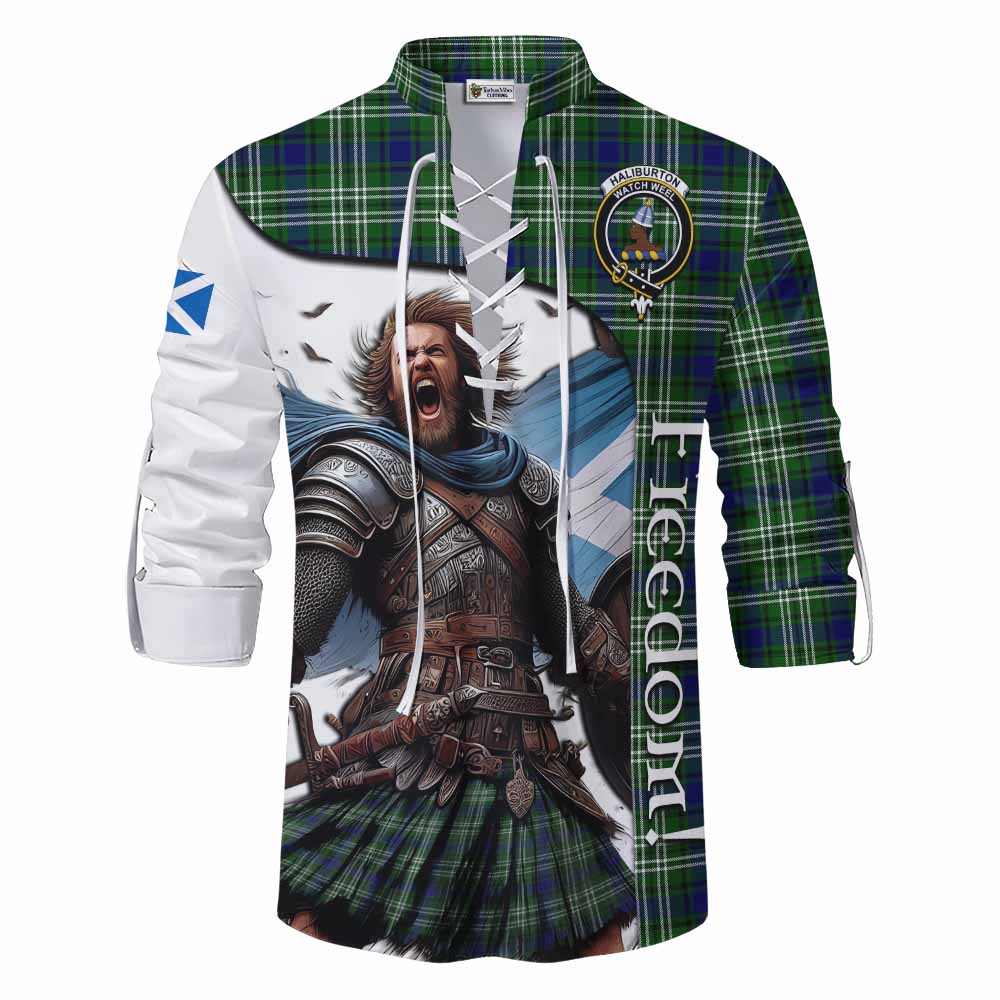 Tartan Vibes Clothing Haliburton Crest Tartan Ghillie Kilt Shirt Inspired by the Freedom of Scottish Warrior