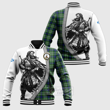 Haliburton Tartan Clan Crest Baseball Jacket with Highlander Warrior Celtic Style