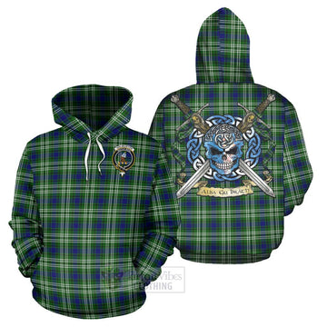 Haliburton Tartan Hoodie with Family Crest Celtic Skull Style