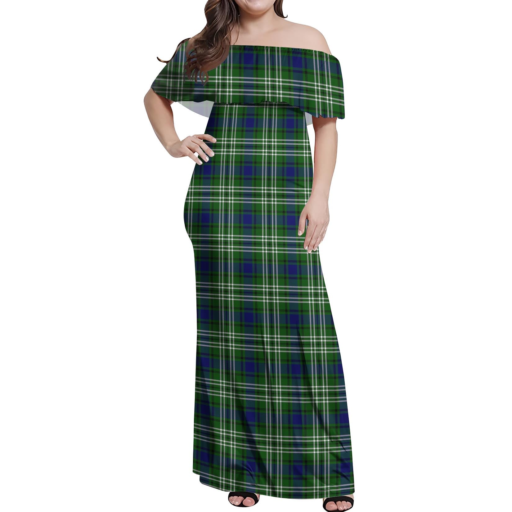 Haliburton Tartan Off Shoulder Long Dress Women's Dress - Tartanvibesclothing