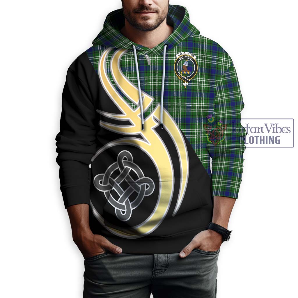 Haliburton Tartan Hoodie with Family Crest and Celtic Symbol Style Zip Hoodie - Tartan Vibes Clothing