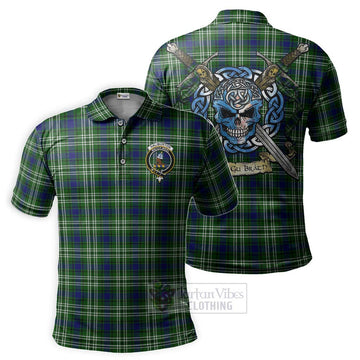 Haliburton Tartan Polo Shirt with Family Crest Celtic Skull Style