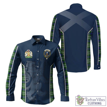 Haliburton Tartan Long Sleeve Button Up Shirt with Family Crest and Lion Rampant Vibes Sport Style