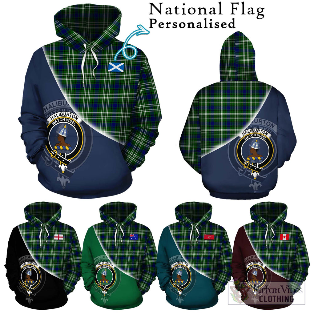 Haliburton Tartan Hoodie with Personalised National Flag and Family Crest Half Style Zip Hoodie - Tartanvibesclothing Shop