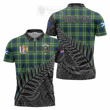 Haliburton Crest Tartan Zipper Polo Shirt with New Zealand Silver Fern Half Style