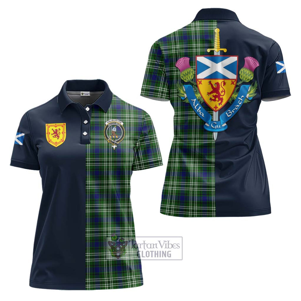 Tartan Vibes Clothing Haliburton Tartan Women's Polo Shirt with Scottish Lion Royal Arm Half Style