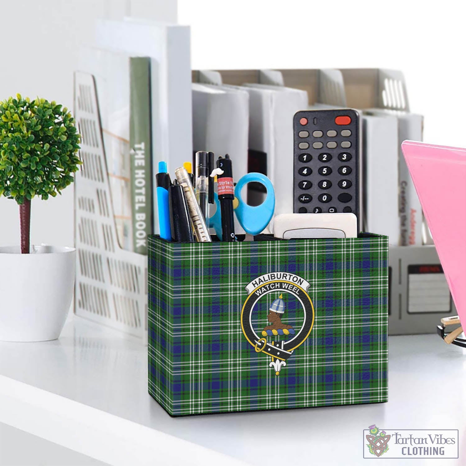 Tartan Vibes Clothing Haliburton Tartan Pen Holder with Family Crest