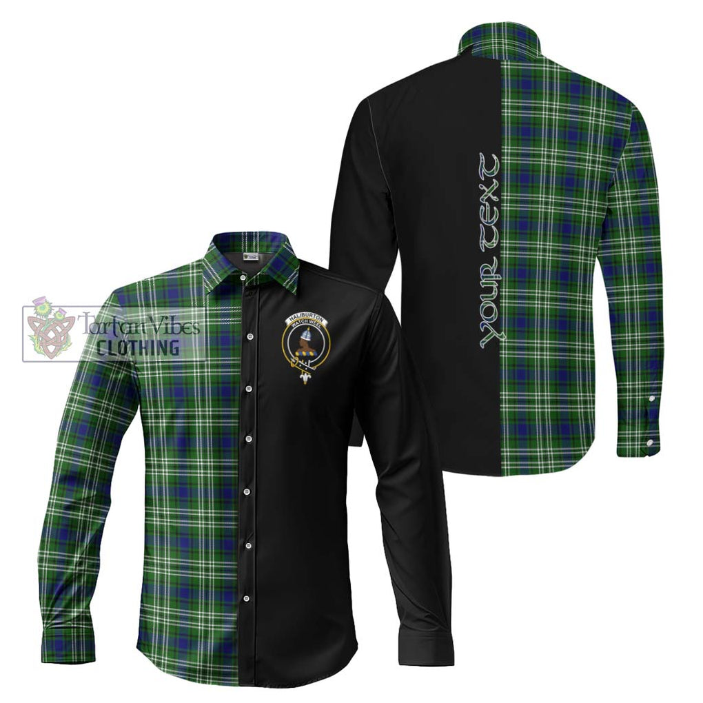 Haliburton Tartan Long Sleeve Button Shirt with Family Crest and Half Of Me Style Men's Shirt S - Tartanvibesclothing Shop