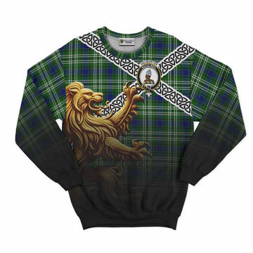Haliburton Crest Tartan Sweatshirt with Golden Lion Emblem Celtic Style Unisex - Tartan Vibes Clothing
