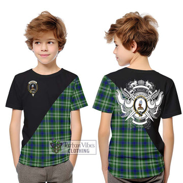 Haliburton Tartan Kid T-Shirt with Family Crest and Military Logo Style