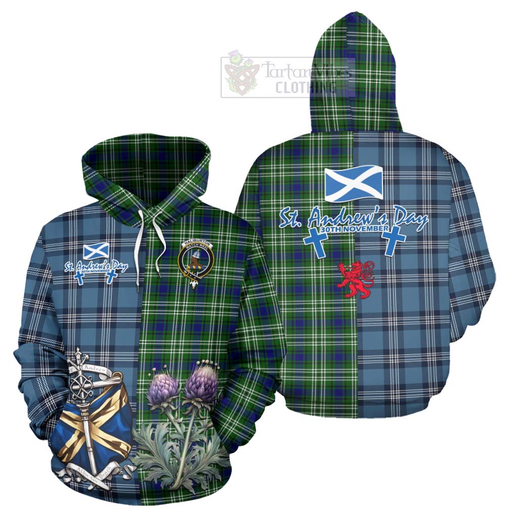 Tartan Vibes Clothing Haliburton Tartan Hoodie Happy St. Andrew's Day Half Tartan Style