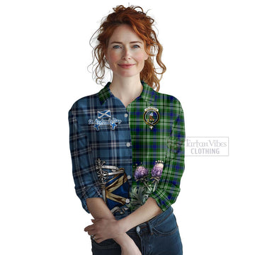 Haliburton Tartan Women's Casual Shirt Happy St. Andrew's Day Half Tartan Style