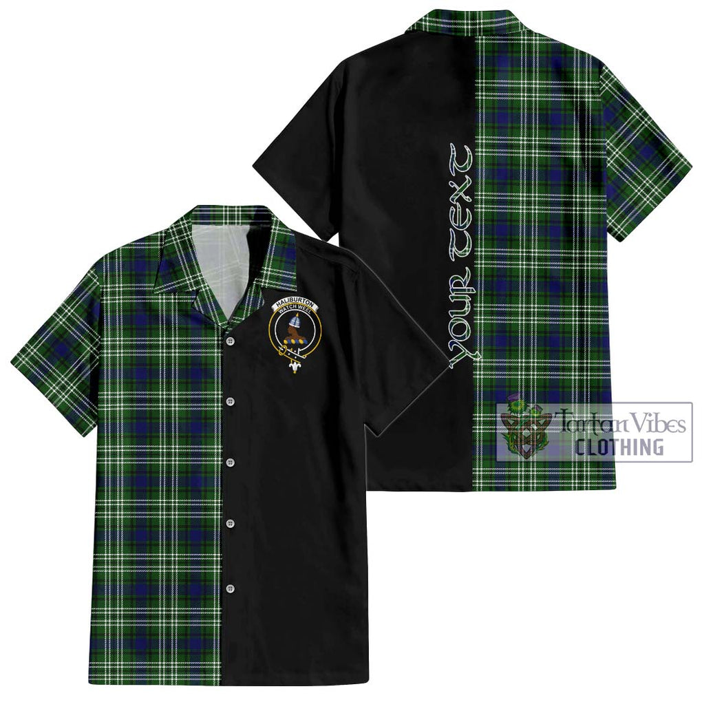 Haliburton Tartan Short Sleeve Button Shirt with Family Crest and Half Of Me Style Kid - Tartanvibesclothing Shop