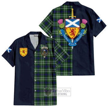 Haliburton Tartan Short Sleeve Button Shirt Alba with Scottish Lion Royal Arm Half Style