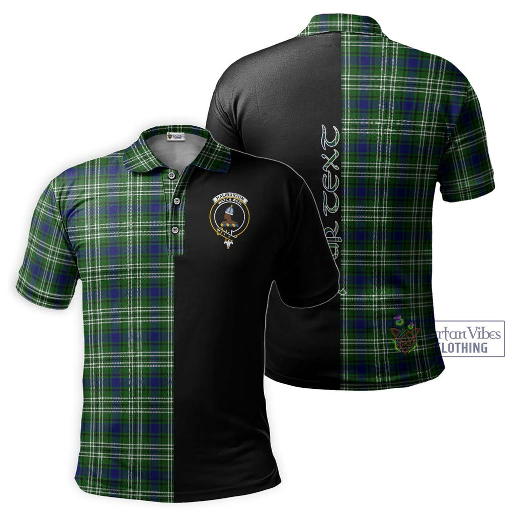 Haliburton Tartan Polo Shirt with Family Crest and Half Of Me Style Kid - Tartanvibesclothing Shop