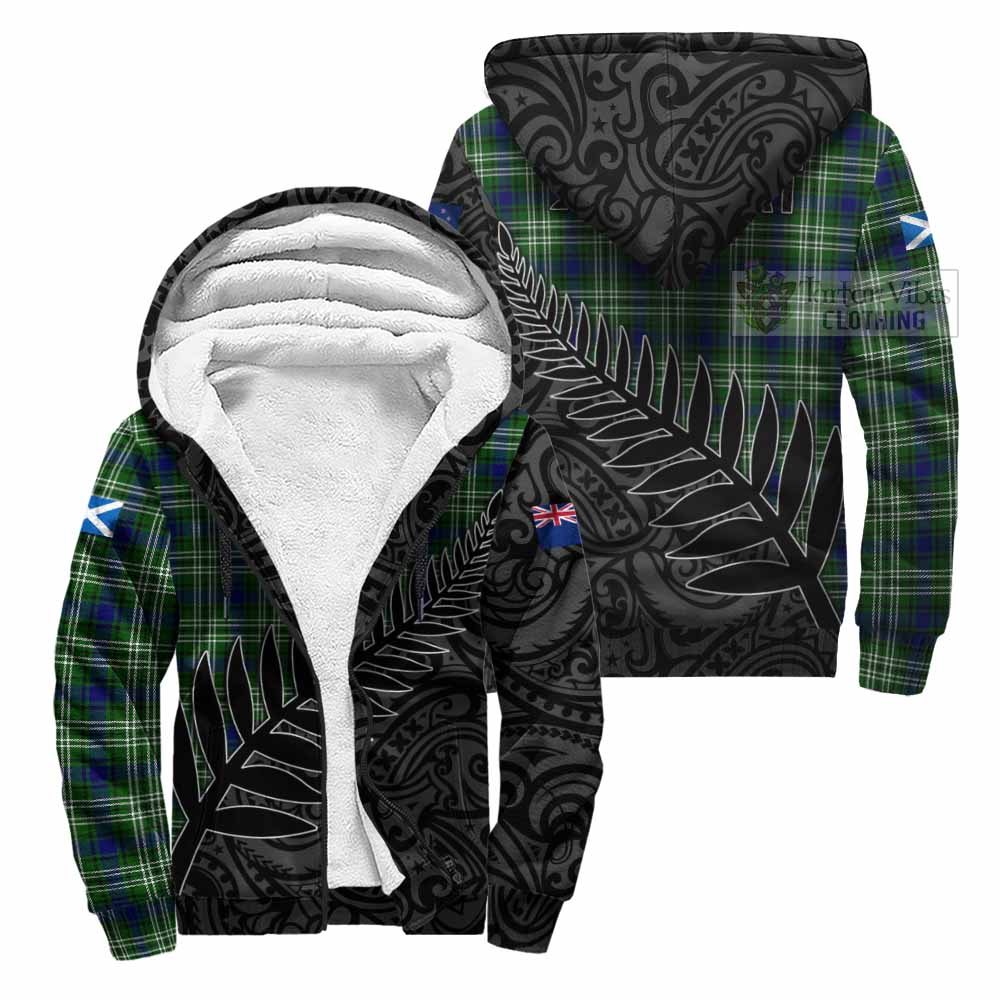 Tartan Vibes Clothing Haliburton Crest Tartan Sherpa Hoodie with New Zealand Silver Fern Half Style