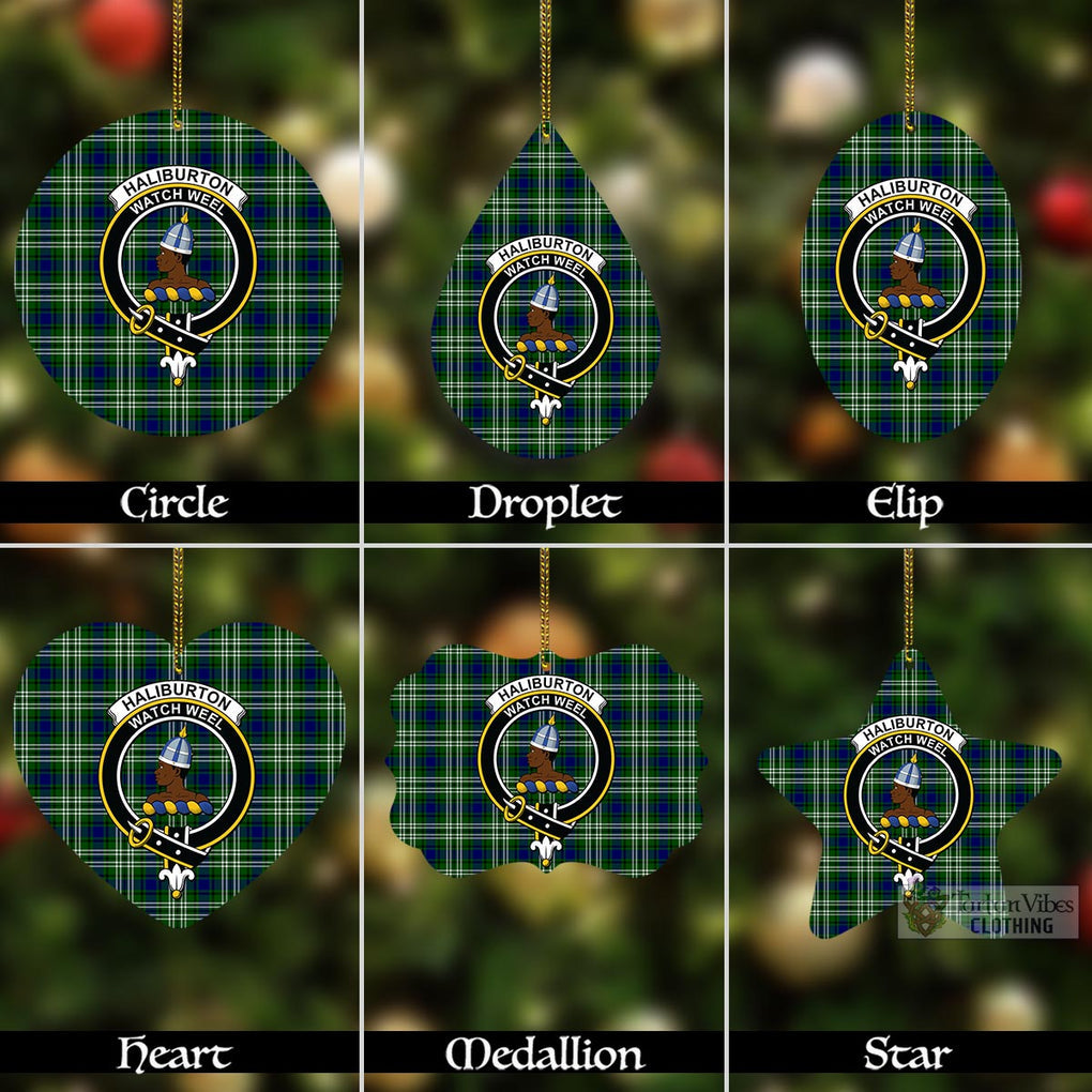 Tartan Vibes Clothing Haliburton Tartan Christmas Aluminium Ornament with Family Crest