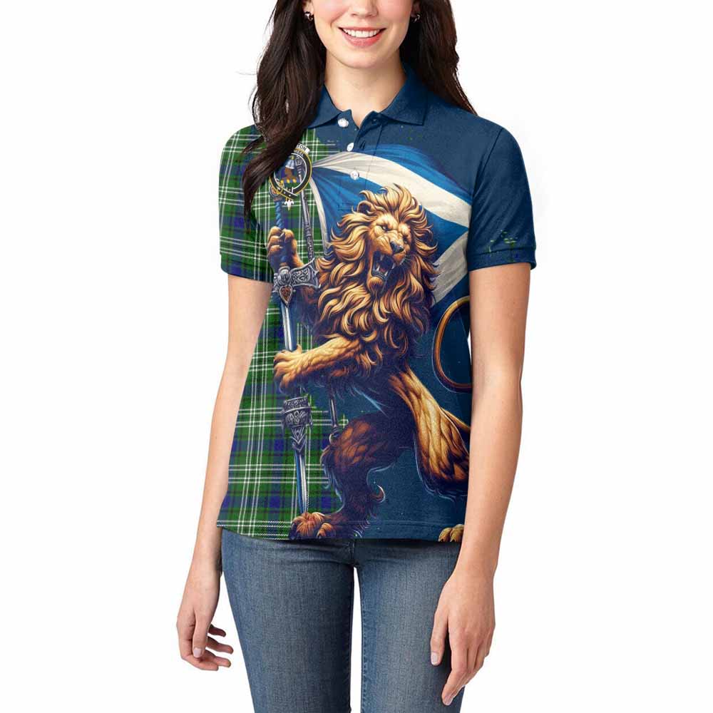 Tartan Vibes Clothing Haliburton Tartan Family Crest Women's Polo Shirt with Scottish Majestic Lion