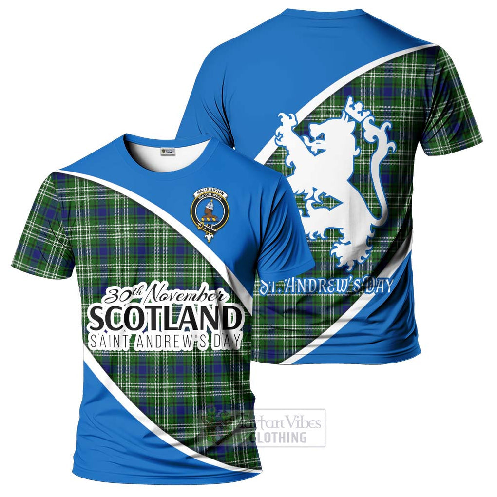 Tartan Vibes Clothing Haliburton Family Crest Tartan T-Shirt Celebrate Saint Andrew's Day in Style