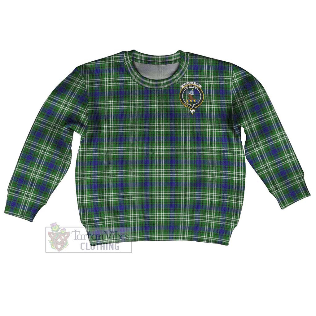 Tartan Vibes Clothing Haliburton Tartan Kid Ugly Sweater with Family Crest