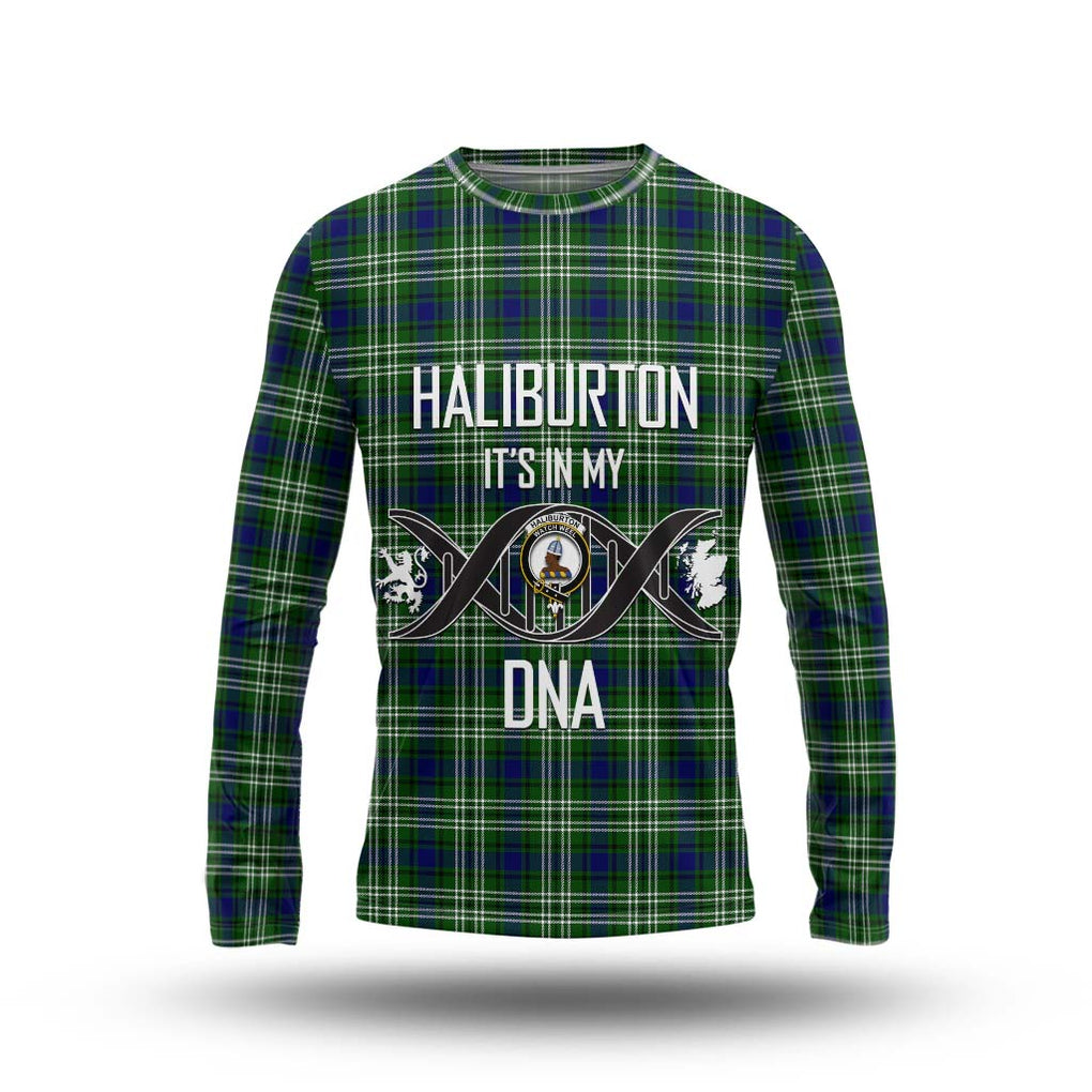 Haliburton Tartan Long Sleeve T-Shirt with Family Crest DNA In Me Style Unisex - Tartanvibesclothing Shop