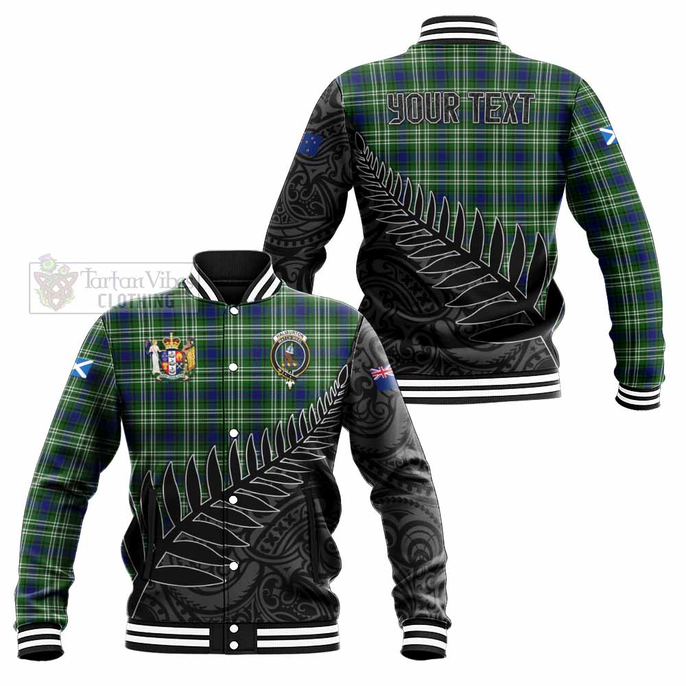 Tartan Vibes Clothing Haliburton Crest Tartan Baseball Jacket with New Zealand Silver Fern Half Style