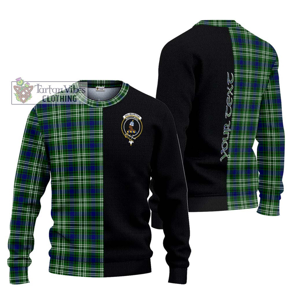 Haliburton Tartan Knitted Sweater with Family Crest and Half Of Me Style Unisex - Tartanvibesclothing Shop